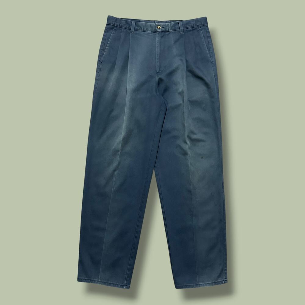 Vintage Sun Faded Pants Pleated Khakis Distressed Navy Blue Mens 90s y2k 33x30